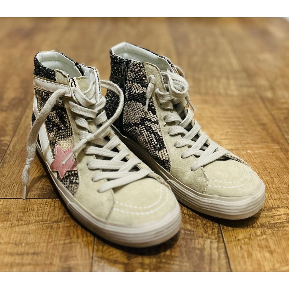 Shu Shop Passion Size 7 Womens High Top Sneakers Pink Star Zip Lace Up Glitter